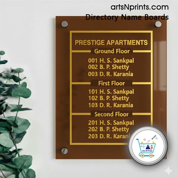 AP g+ 2 floor apartments directory signs Brown glass look like designs order online delivery across Vizag Andhra Pradesh and India by artsnprints