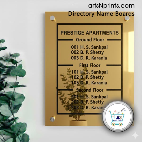 GA g+ 2 floor apartments directory signs ACP Gold mirror designs order online delivery across panjim mapusa Goa and India by artsnprints