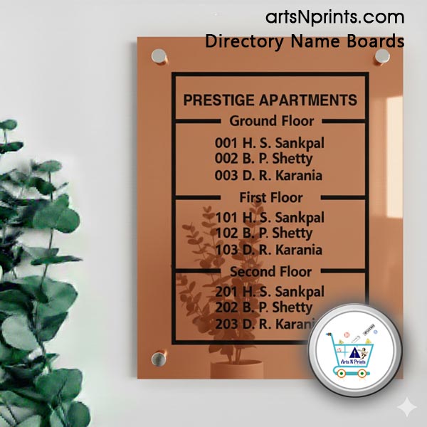 MP g+ 2 floor apartments directory signs ACP copper mirror designs order online delivery across Indore Madhya Pradesh and India by artsnprints