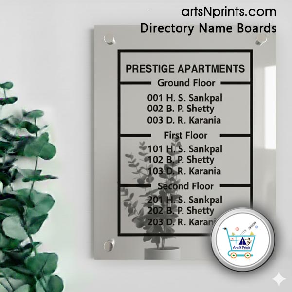 PB g+ 2 floor apartments directory signs ACP SS mirror designs order online delivery across Punjab Chandigarh and India by artsnprints