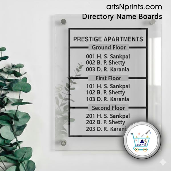 TN g+ 2 floor apartments directory signs glass look like designs order online delivery across Chennai Tamilnadu and India by artsnprints