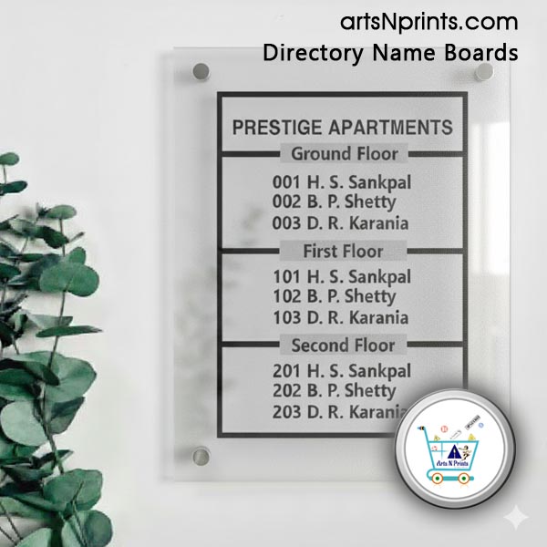 TS g+ 2 floor apartments directory signs frosted glass look like designs order online delivery across Hyderabad Telangana and India by artsnprints